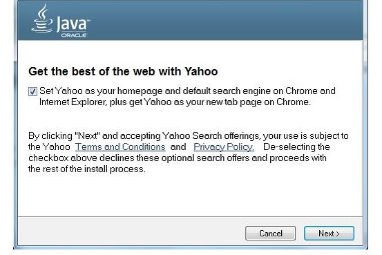 Oracle a décidé de déplacer l'Ask avec Yahoo! dans mises à jour de Java instantané Oracle a décidé de déplacer l'Ask avec Yahoo! dans mises à jour de Java instantané