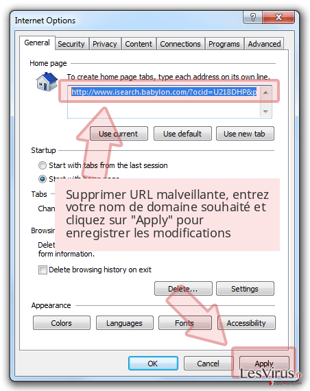 Supprimer URL malveillante, entrez votre nom de domaine souhaité et cliquez sur 'Apply' pour enregistrer les modifications Supprimer URL malveillante, entrez votre nom de domaine souhaité et cliquez sur 'Apply' pour enregistrer les modifications