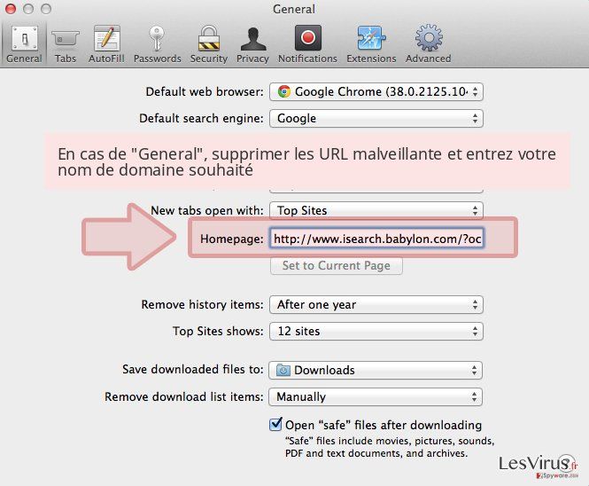 En cas de 'General', supprimer les URL malveillante et entrez votre nom de domaine souhaité En cas de 'General', supprimer les URL malveillante et entrez votre nom de domaine souhaité