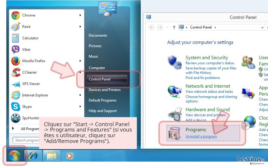 Cliquez sur 'Start -> Control Panel -> Programs and Features' (si vous êtes s utilisateur, cliquez sur 'Add/Remove Programs'). Cliquez sur 'Start -> Control Panel -> Programs and Features' (si vous êtes s utilisateur, cliquez sur 'Add/Remove Programs').