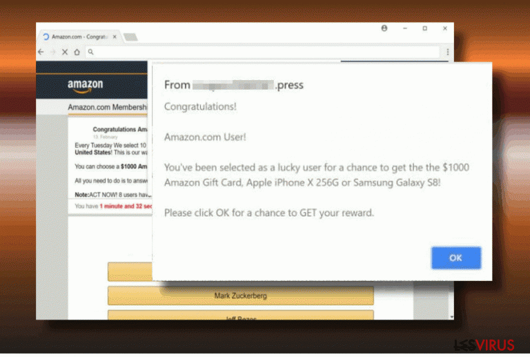 Une image de la fenêtre intruse "Amazon.com Membership Rewards"