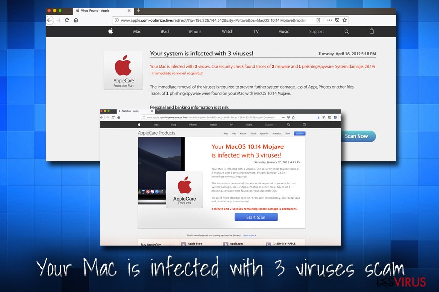 Virus Apple - la fraude Your Mac is infected with 3 viruses