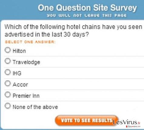 “One Question Site Survey” pop-up virus instantané “One Question Site Survey” pop-up virus instantané