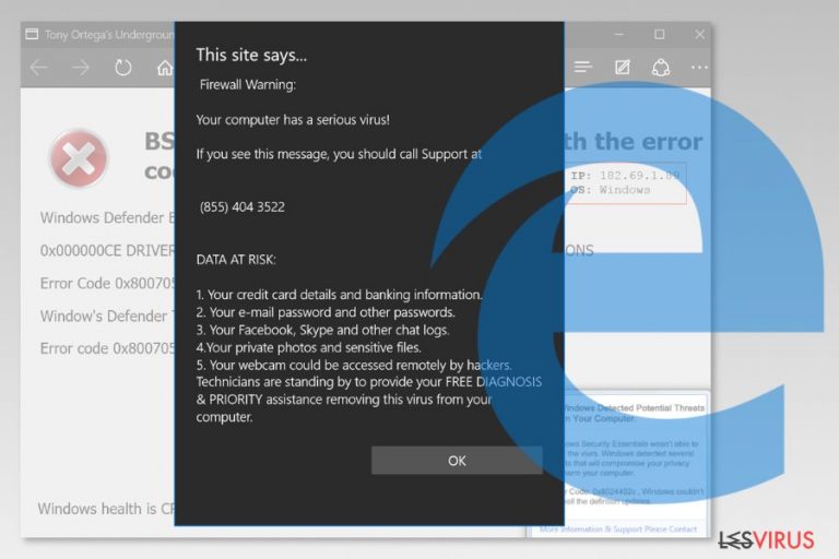 Capture d'écran du virus de Microsoft Edge