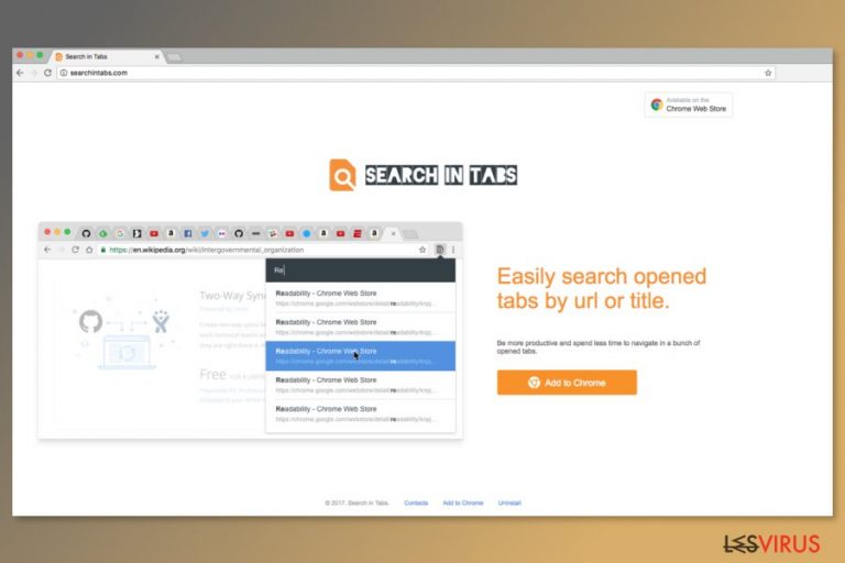 Capture d'écran de la page de téléchargement de Search In Tabs