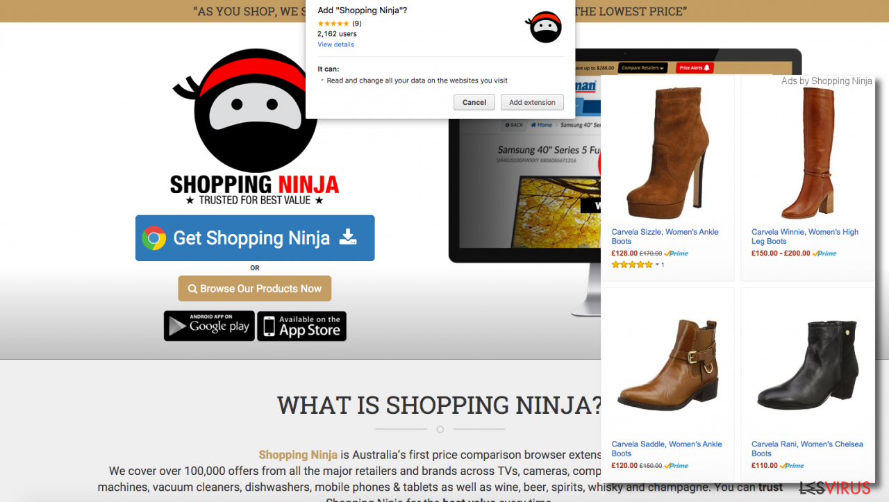 Shopping Ninja adware official web page