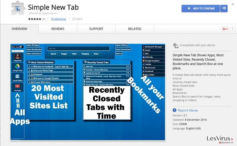 Simple New Tab annonces instantané Simple New Tab annonces instantané