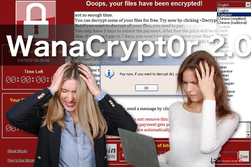 Illustration du virus rançongiciel WanaCrypt0r 2.0