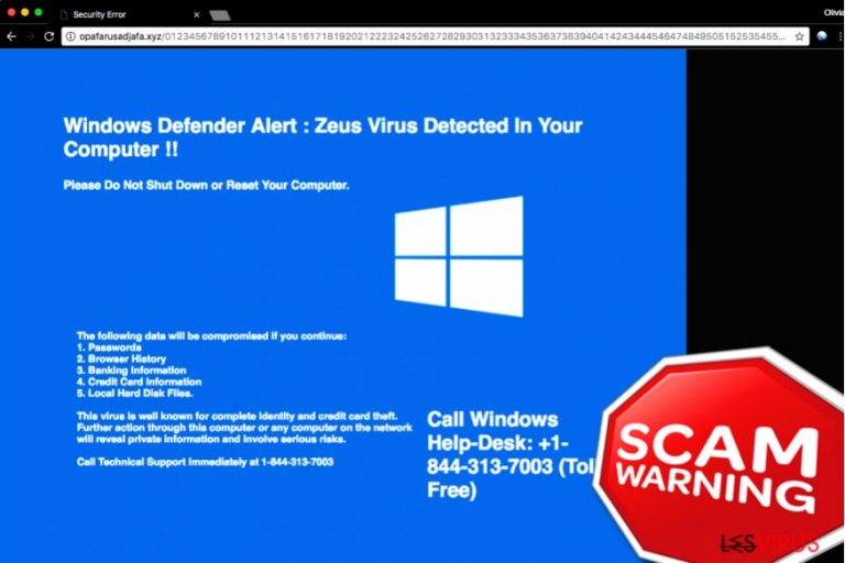 Le Support Technique d'arnaque "Windows Defender Alert: Zeus Virus"